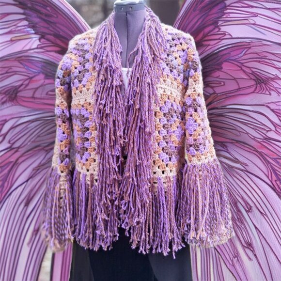 Super Fringe Granny Square Sweater L/XL - Picture 2 of 12